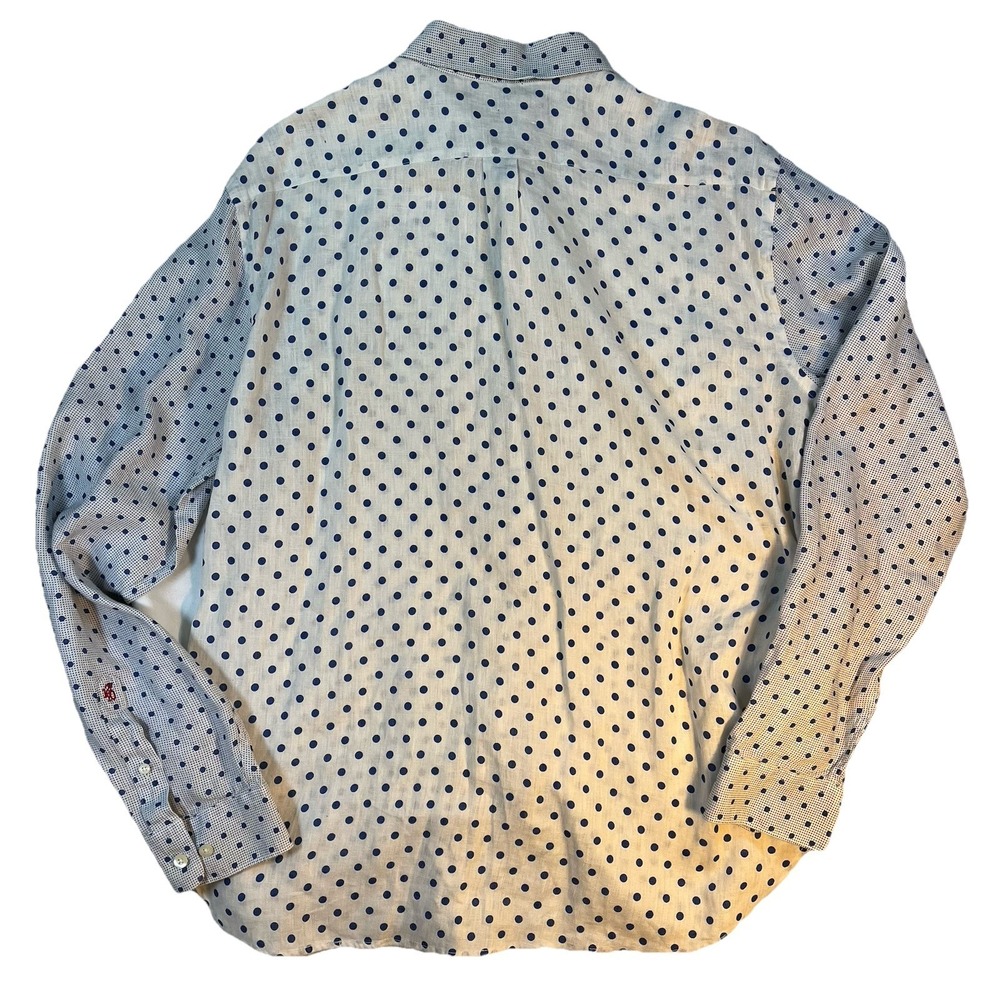 120% Lino Linen Italian Men's Polka Dot Button Up Luxury - Picture 2 of 10